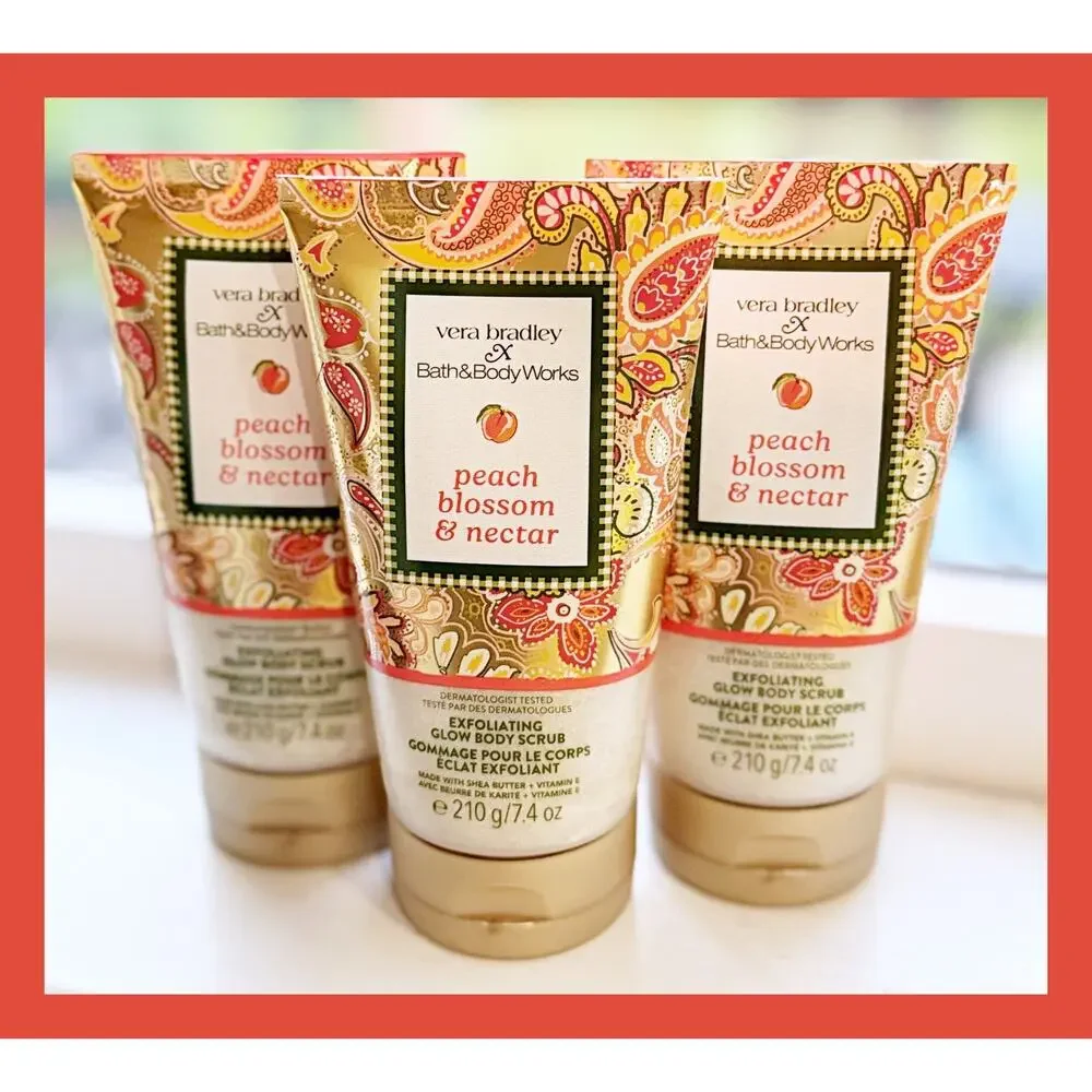Bath & Body Works Vera Bradley Peach Blossom & Nectar Exfoliating Body Scrub x3